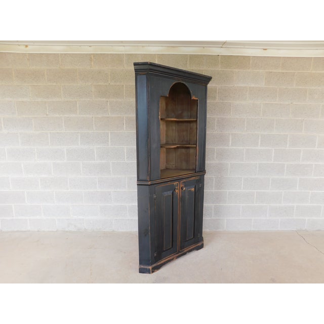 American Primitive Shaker Style Paint Distressed Corner Cabinet by Ezra G Tiffin Ohio For Sale - Image 3 of 12