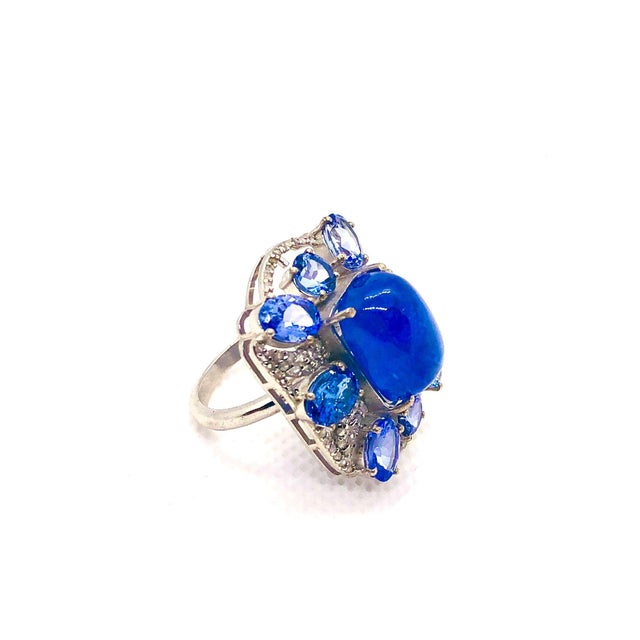 Bochic "Capri" Vintage Tanzanite & Diamonds Retro Ring Set 18K Gold & Silver For Sale - Image 10 of 18