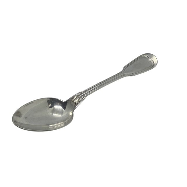 French Christofle “Chinon” Glossy Silver Plate 8 1/4” European Place Oval Soup Spoon. The Spoon has an “M” Monogram...