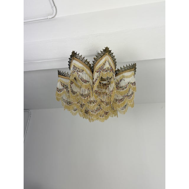 Cream Art Deco Nine-Light Chandelier with Colored Fringes, 1940s For Sale - Image 8 of 13