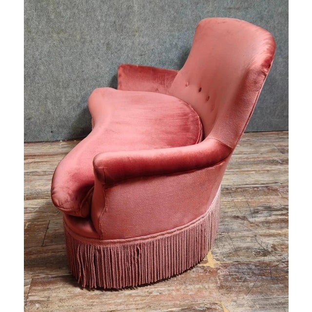 Napoleon III Half-Moon Shaped Bench in Velvet For Sale - Image 5 of 7