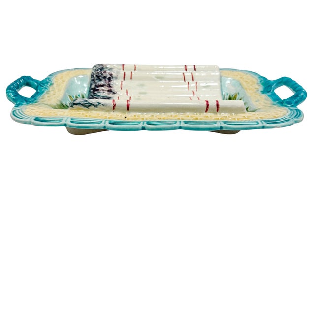19th Century French Majolica Asparagus Serving Tray With Handles by Salins For Sale - Image 11 of 13