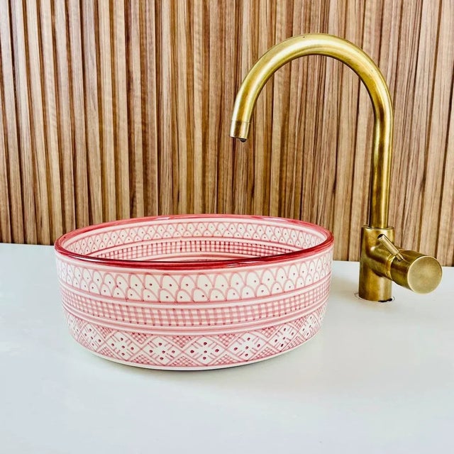 Moroccan Ceramic Handmade Moroccan Pink Ceramic Sink for Bathroom For Sale - Image 3 of 8