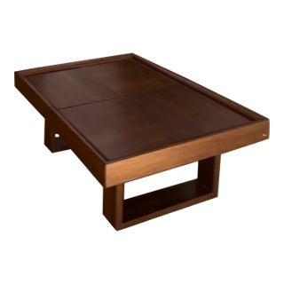 Custom Walnut Solid Wood Coffee Table With Sliding Top & Hidden Storage For Sale