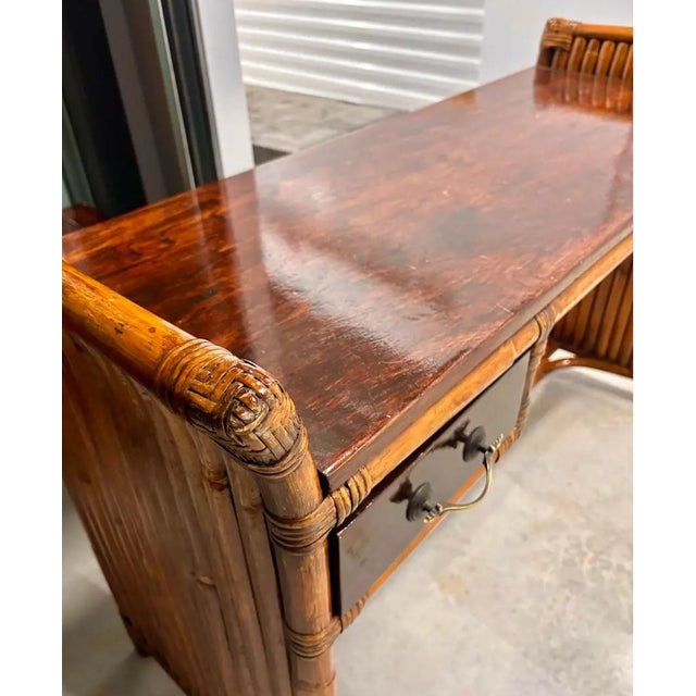 Paul Frankl Paul Frankl Attributed Mahogany Bamboo Desk or Entrance Table For Sale - Image 4 of 11