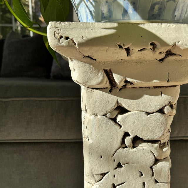 Handmade Organic Contemporary Plaster Pedestal | Column – 22" Sculptural Display Stand, Obo For Sale - Image 4 of 6