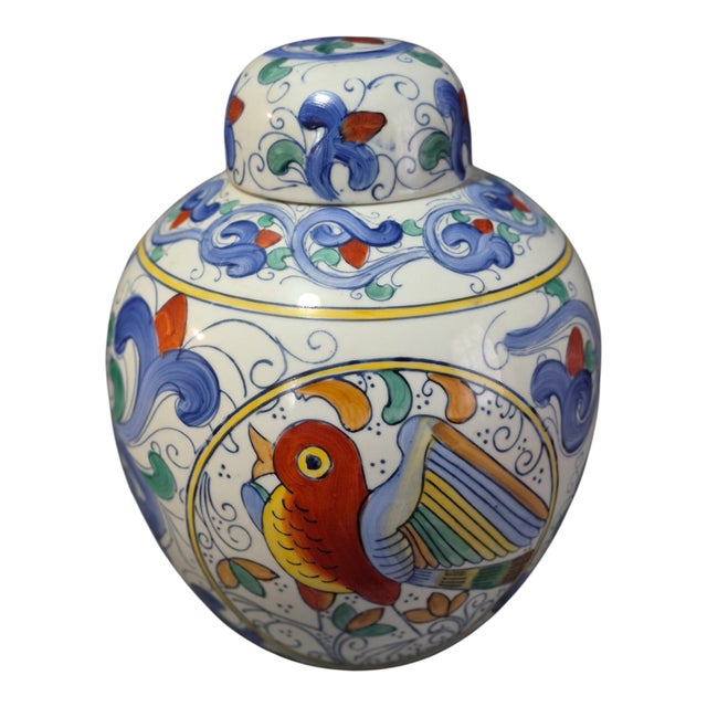 Vintage Asian Hand Painted Porcelain Chinoiserie Ginger Jar Bird Motif Marked For Sale - Image 9 of 9