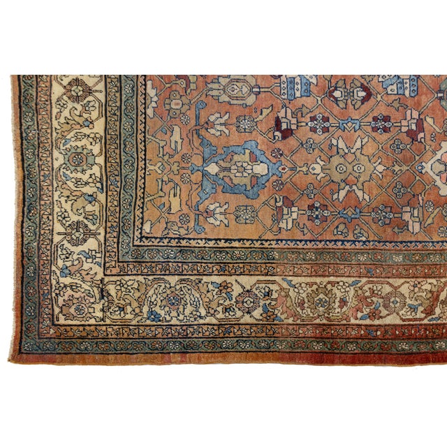 Textile Vintage Hand-Knotted Mahal Area Wool Rug – Rustic Red & Navy Blue Floral For Sale - Image 7 of 9