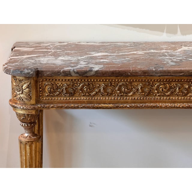 Late 18th Century French Carved Giltwood Marble Top Console Table For Sale - Image 4 of 13