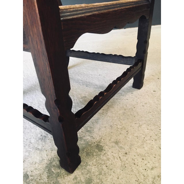 Low Arts & Crafts Oak & Rush Armchair, Belgium 1920s For Sale - Image 15 of 18