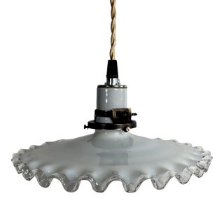 French White Glass "Frill" Light Pendant From the 1930s For Sale