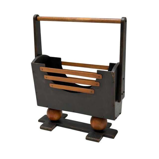 Wood Vintage Art Deco Magazine Rack in Black Lacquered Beech, 1930s For Sale - Image 7 of 7