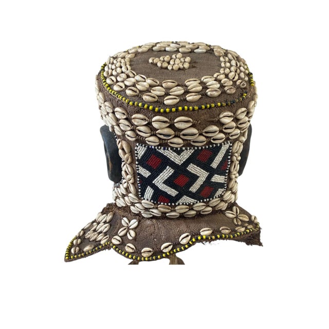 Vintage Large African Tribal Beaded Kuba Royal Head Mask/Helmet Sculpture Congo 11" H For Sale In New York - Image 6 of 12