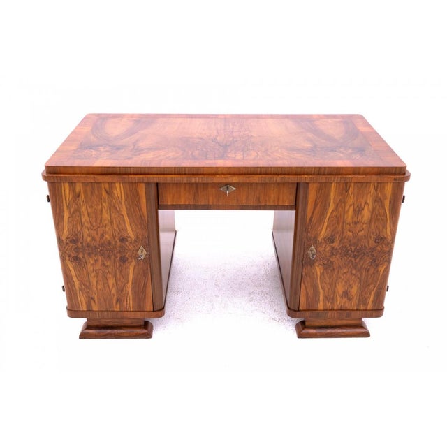 Small Art Deco desk, Poland, c. 1920. Very good condition; professionally restored. Wood: walnut Dimensions: height 75 cm,...