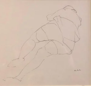 William S. Schwartz, Chicago Modernist Line Drawing Reclining Nude WPA Artist. Exhibited Work, c. 1930