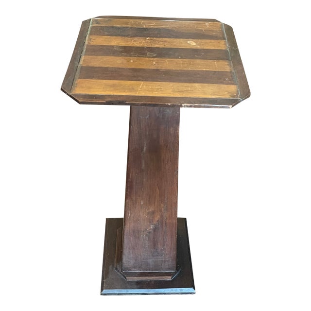 Antique 1920's Folk Art Mission Marquetry Arts and Crafts Pedestal Plant Stand For Sale