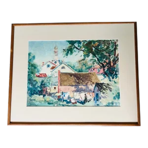Vintage Village Scene Signed Walter Hayes