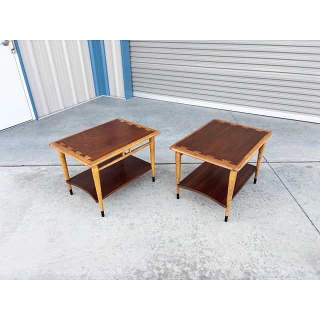 1960s 1960s Pair of Mid Century Walnut & Oak Side Tables For Sale - Image 5 of 9