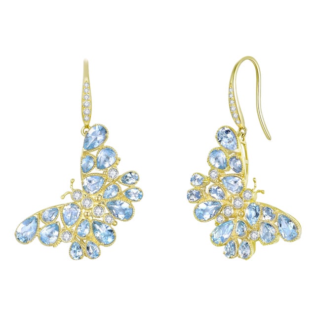 Nina Zhou 5.05ctw Butterfly Aquamarine Diamond Drop Earrings For Sale