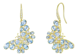Nina Zhou 5.05ctw Butterfly Aquamarine Diamond Drop Earrings