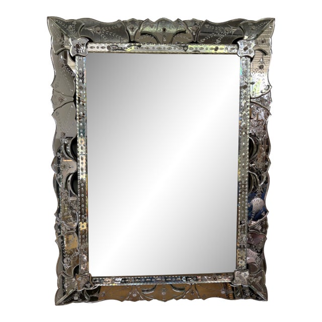 1940s Etched and Beveled Venetian Mirror For Sale