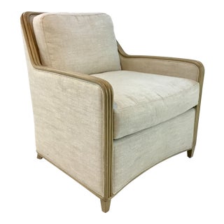 Transitional Palecek Stanford Beige Rattan Trim Lounge Chair For Sale