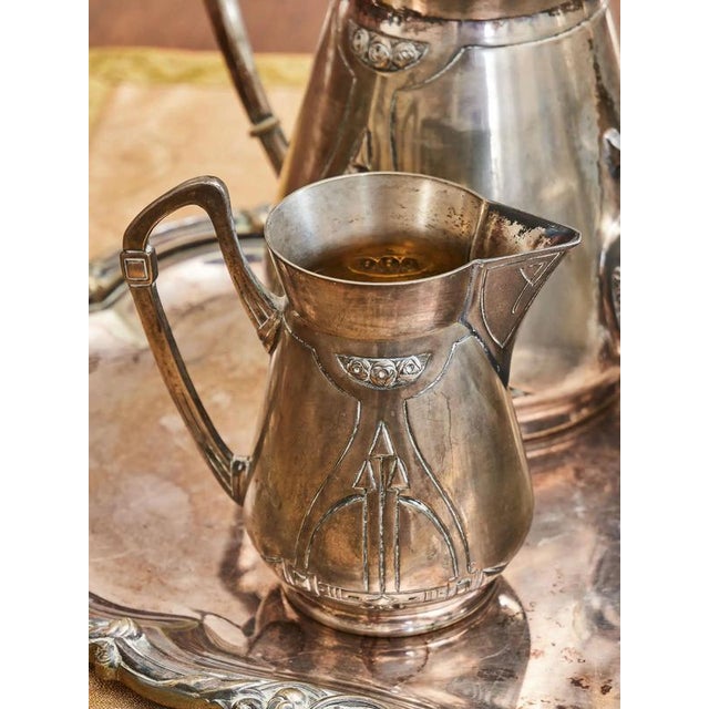 Silver Art Nouveau Tea and Coffee Set with Monogram CM, Set of 5 For Sale - Image 8 of 12