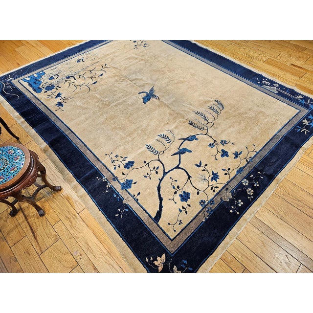 1900 - 1909 Antique Chinese Peking Rug, Hand-Knotted Wool Pile, Tan Field, 10' x 13' For Sale - Image 5 of 18