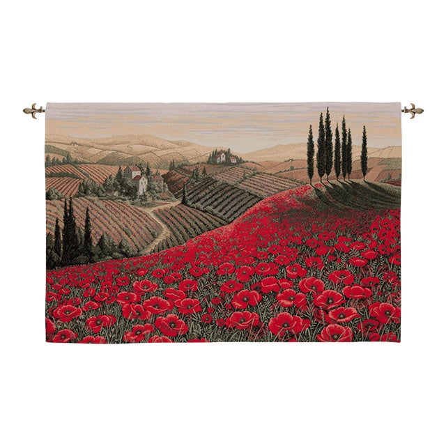 Poppyfields of Tuscany Loom Woven Tapestry - 90x135cm (3'0"x4'5") - Requires Rod Size 3 For Sale