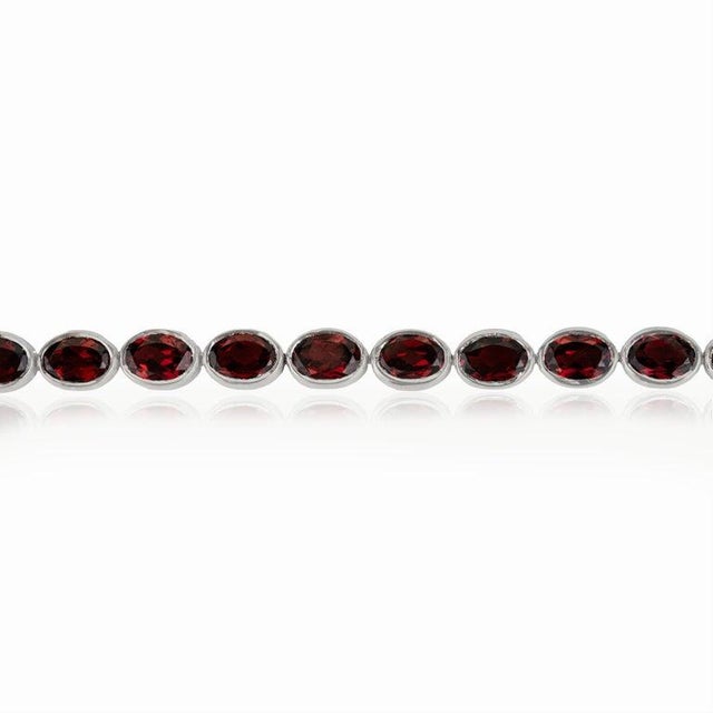 Art Deco Natural Oval Cut Deep Red Garnet Stackable Tennis Bracelet in 925 Sterling Silver For Sale - Image 3 of 11