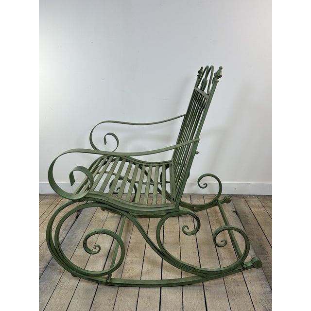 1990s Patinated Green Wrought Iron Rocking Chair, 1990s For Sale - Image 5 of 11