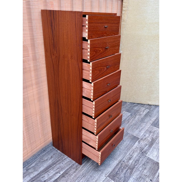 Mid Century Danish Modern Teak Highboy / Lingerie Chest of Drawers. Circa 1970s For Sale In Miami - Image 6 of 18