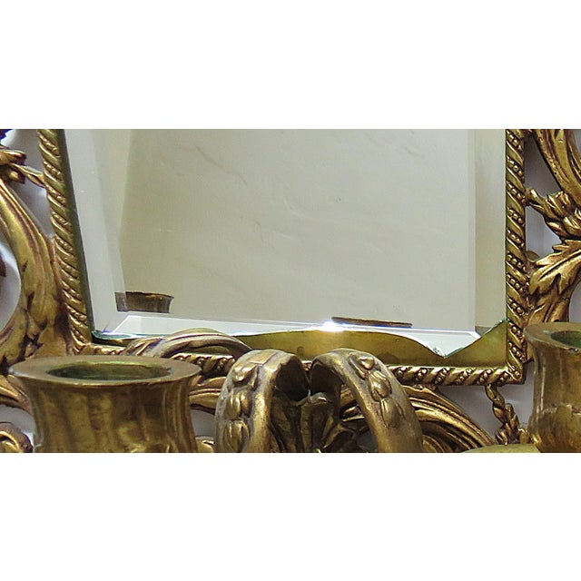 Metal 19th C. Gilt Metal Wall Sconce W/ Beveled Mirror Antique Victorian For Sale - Image 7 of 8