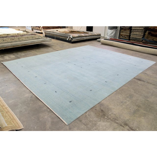 Modern Gabbeh Style Hand-Loom Minimalist Pattern Light Blue Wool Rug For Sale - Image 11 of 12