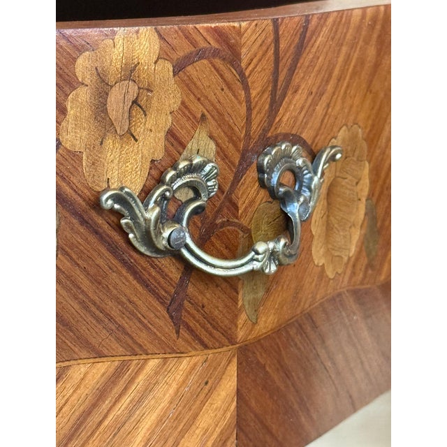 Pair Antique French Louis XV Marquetry Marble Top Nightstands with Two Drawers For Sale - Image 13 of 18