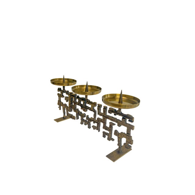 Brutalist Geometrically Sculptural Bronze Candleholder, 1970s For Sale - Image 6 of 14