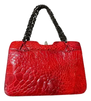 1980s Vintage Red Leather and Black Painted Metal Chain Italian Evening Bag