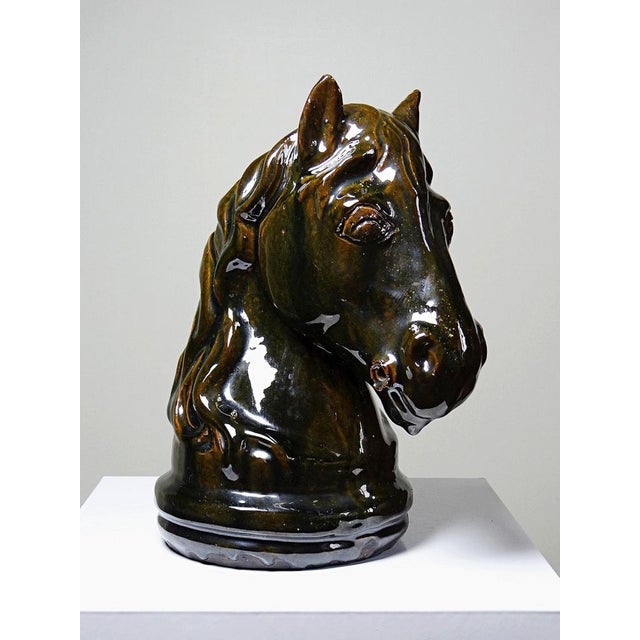 Horse Head or Chess Knight in Glazed Terracotta, France, 1980s For Sale - Image 4 of 17