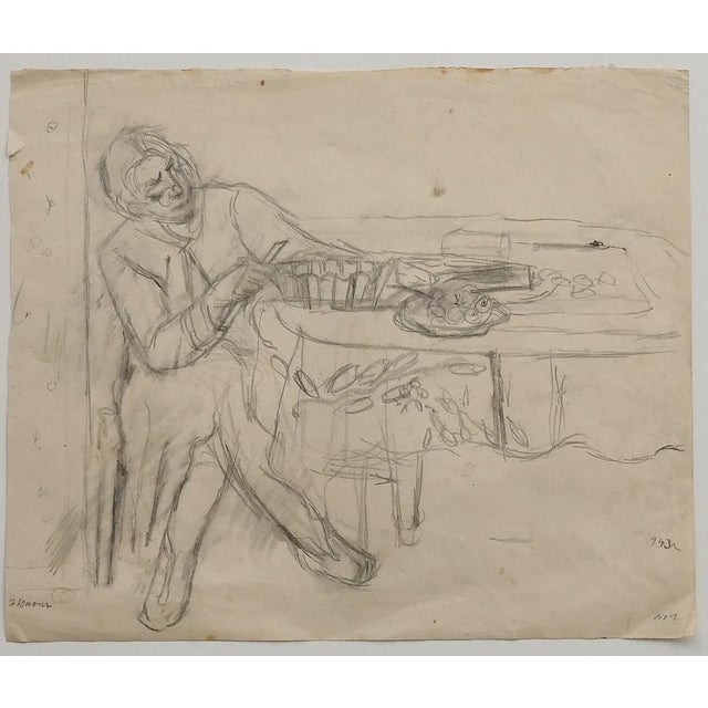 Interior is an original drawing in pencil on paper realized by Jeanne Daour. The state of preservation is good except for...