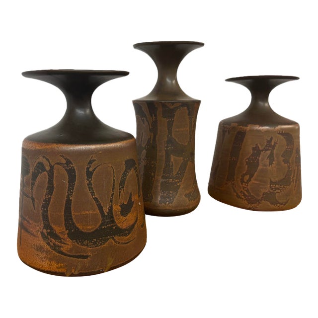 Designs West Stoneware Pottery Vases, Set of Three For Sale