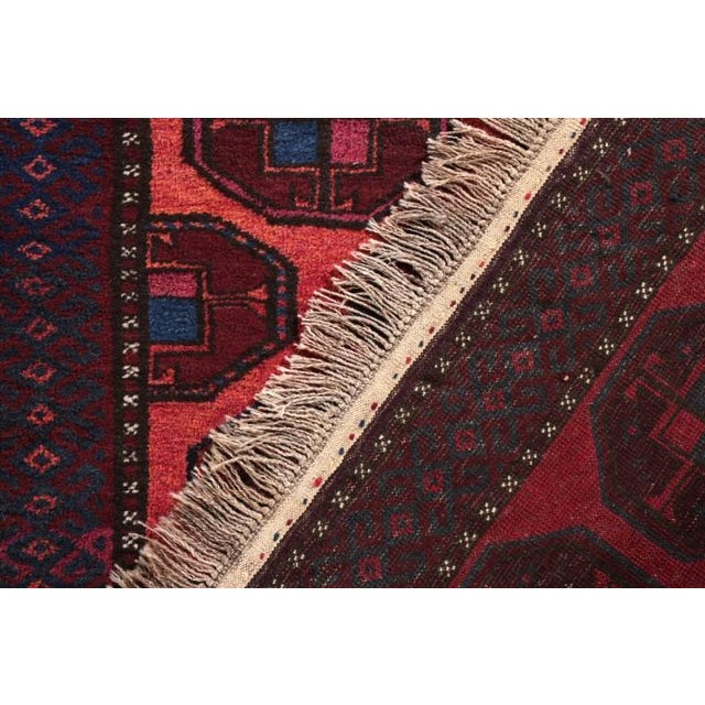 1920s Hand-Knotted Antique Baluch Rug in Red Blue Tribal Geometric Pattern For Sale - Image 5 of 5