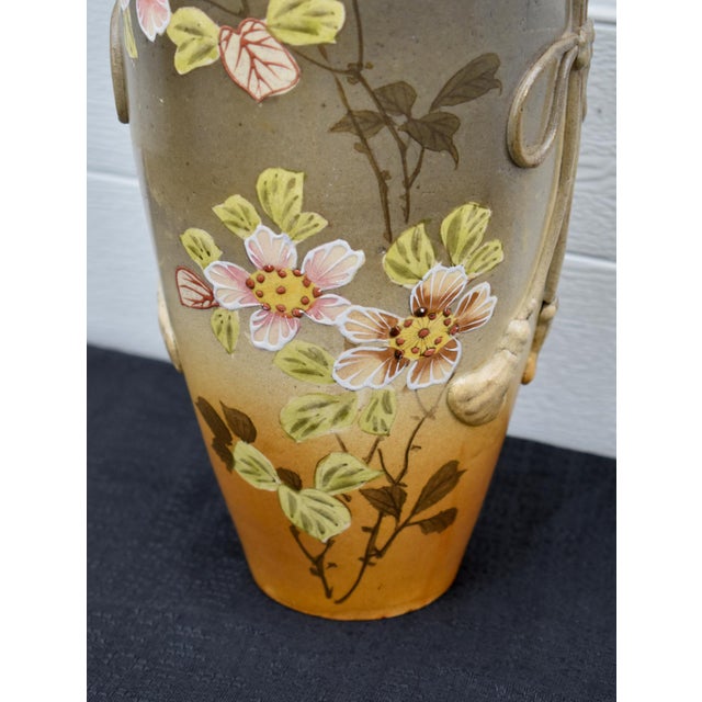 Antique Japanese Satsuma Style Moriage Porcelain Vase Hand Painted Blossoms For Sale - Image 9 of 14