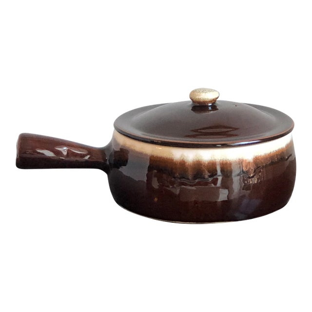 Mid-20th Century Covered Stoneware Casserole Dish With Handle For Sale