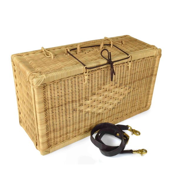 Mid 20th Century Mid 20th Century Large Woven Wicker Trunk Style Picnic Basket For Sale - Image 5 of 11