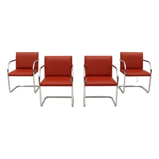 Ludwig Mies Van Der Rohe Brno Tubular Chairs in Orange Vinyl by Gordon, Set of 4 For Sale