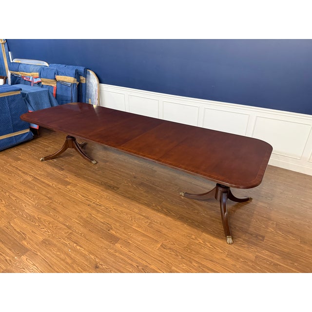 Traditional Banded Mahogany Dining Table by Leighton Hall - Showroom Sample For Sale - Image 10 of 13
