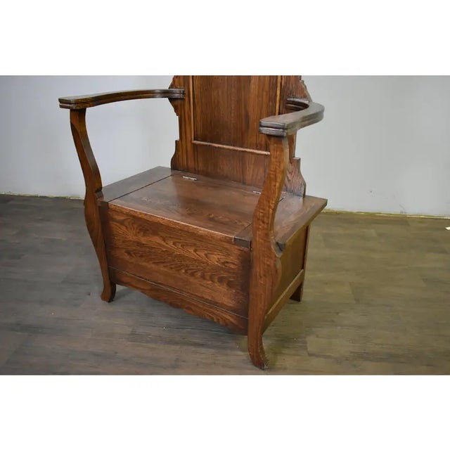 2020s Crafters and Weavers Arts and Crafts Oak Hall Tree With Storage in Seat For Sale - Image 5 of 6