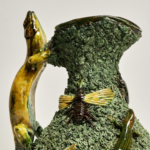 Late 19th Century Antique Portuguese Palissy Majolica Pitcher With Lizards and Bugs For Sale - Image 5 of 14