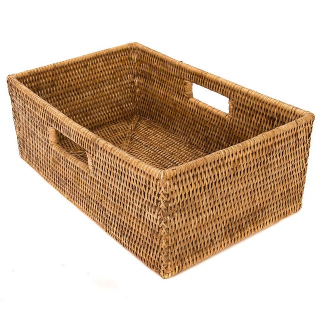 Boho Chic Artifacts Rattan Rectangular Shelf Basket with Side Handles in Honey Brown - 16" For Sale - Image 3 of 8
