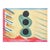 Contemporary colorful painting by Houston-based artist Jessica Simorte. The work features a central trio of three black...